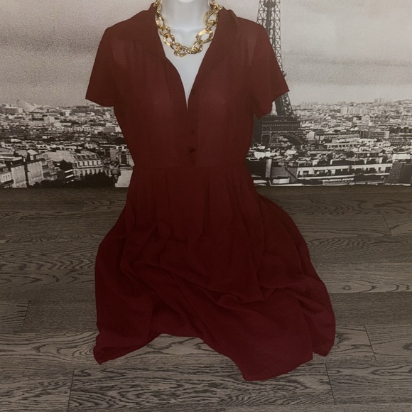 Re named Burgundy Wrap Chiffon Dress M - Picture 4 of 14